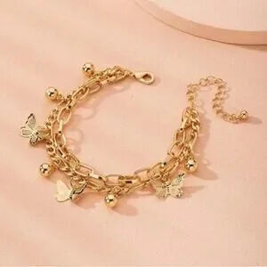 Gold Butterfly Layered Charm Bracelet